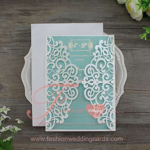2017 Design Indian Goral Mint Wedding Invitation Card